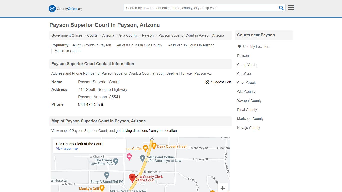 Payson Superior Court - Payson, AZ (Address and Phone) - County Office